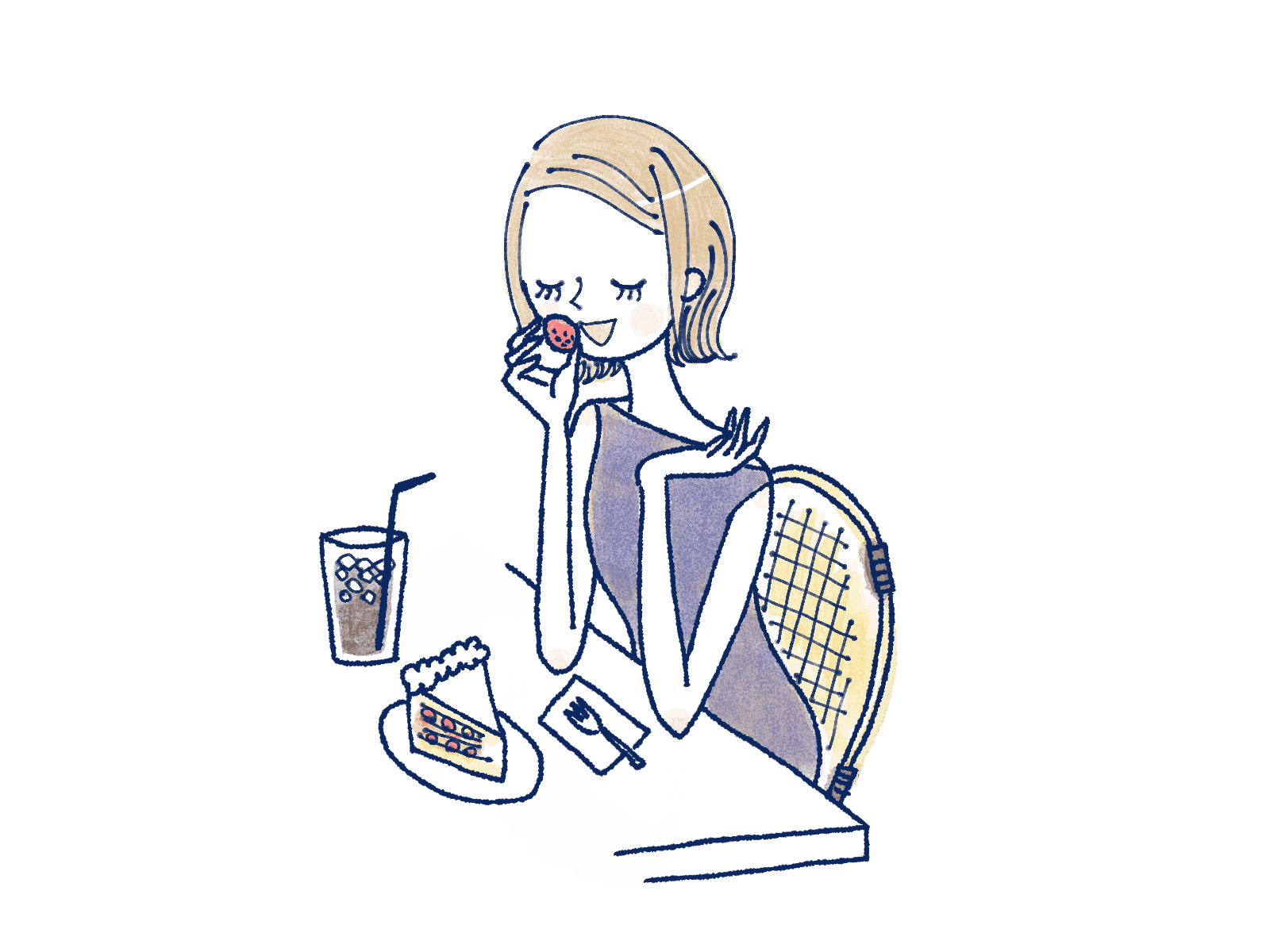 カフェで食事をする女性のイラスト