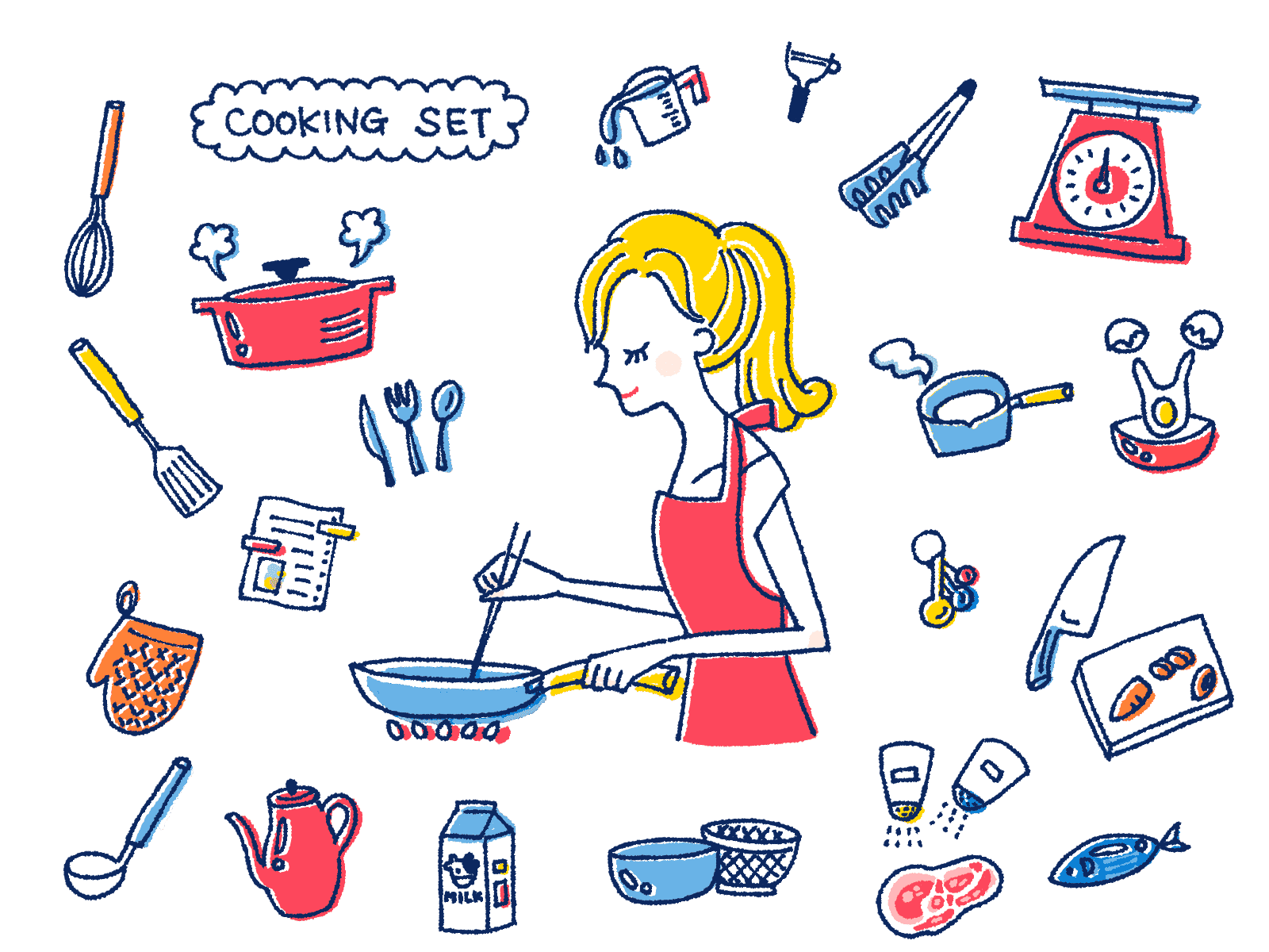 料理をしている女性のイラスト